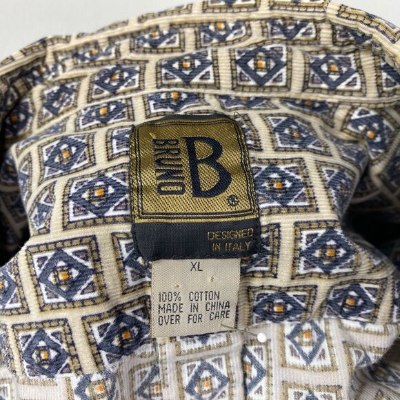 Bruno Tan Geometric Pinwale Corduroy Dress Shirt XL Button Front Long Sleeves - Picture 11 of 12